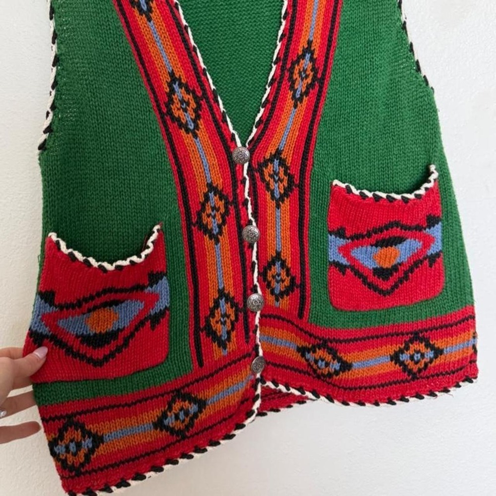 Vintage Southwestern Knit Festival Vest Concho Button Unisex Size S - Picture 4 of 8